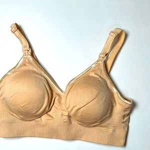 Women’s Nursing Bra Maternity Small Removable Pads Stretch Wireless Beige 1452